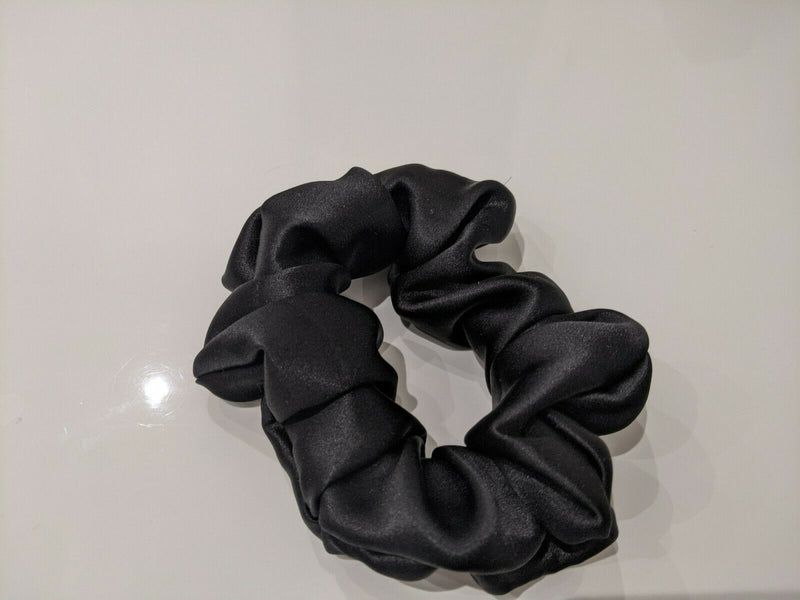 PURE MULBERRY SILK HAIR SCRUNCHIE HANDMADE HAIR TIES FOR WOMEN  BLACK