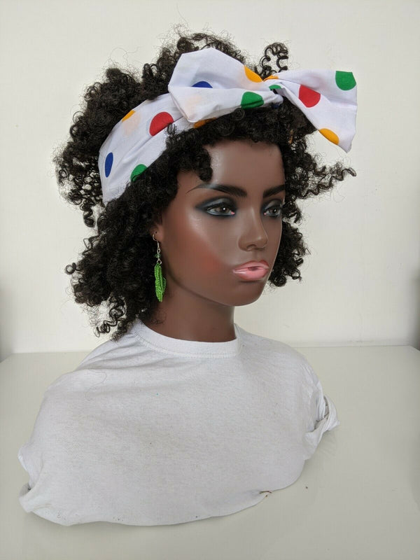 Hand made Multicoloured Spotty Print Polycotton Head Band Hair Wrap Scarf - dorelen polka-dots-hair-scarf, African Hair Band, African Hair Wrap Scarf, African Head Wrap, African Headband, afr